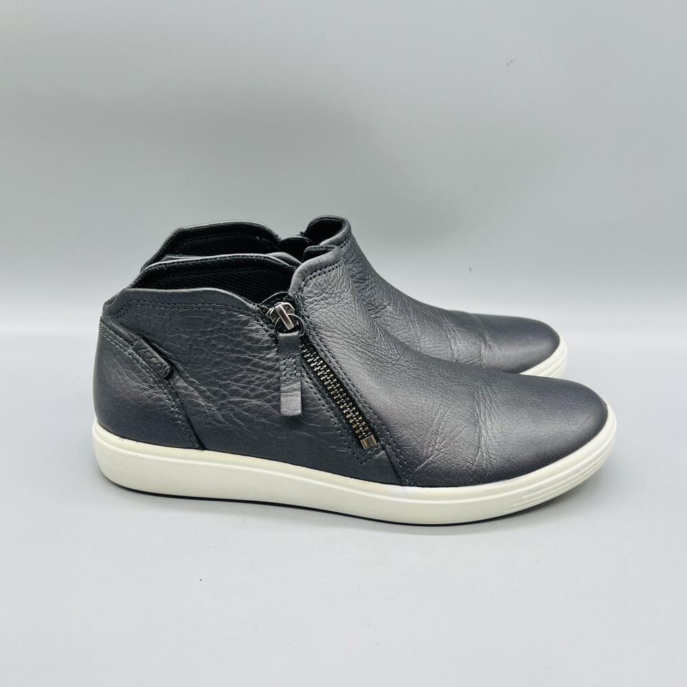 ECCO Shoes Women 6 Gray Leather Soft 7 Ankle Booties Zip Walking Comfort Casual